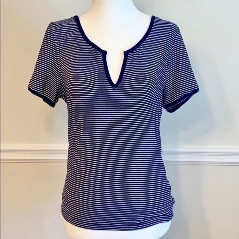 URBAN OUTFITTERS V-Neck Trim Navy Stripe Top L